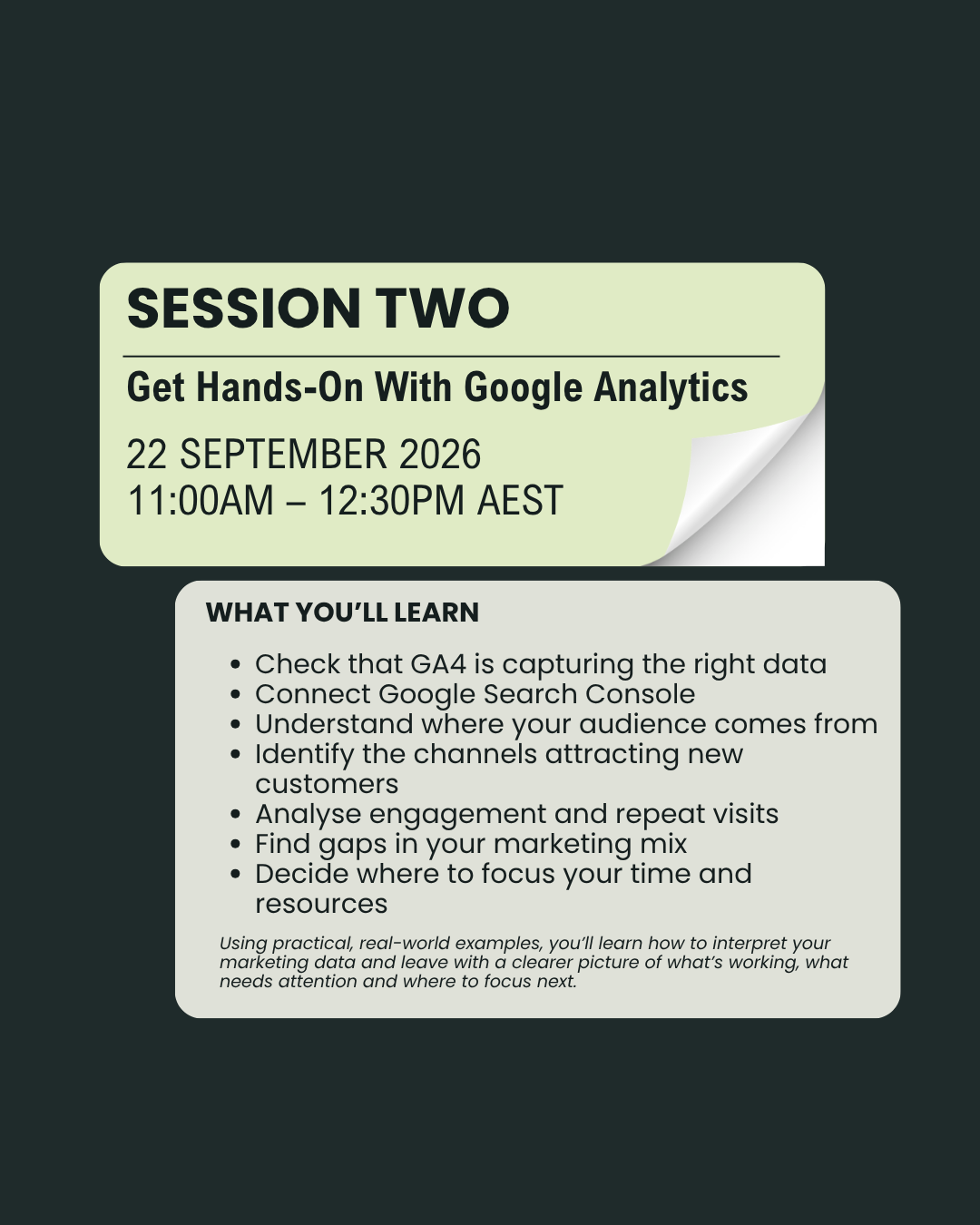 Marketing Analytics Workshop, Two Part Series with Brooke Huckerby